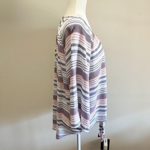 Como Blu Womens Tie Front Top Size M Striped Button Up Kimono 3/4 Sleeve Blouse - Picture 5 of 7